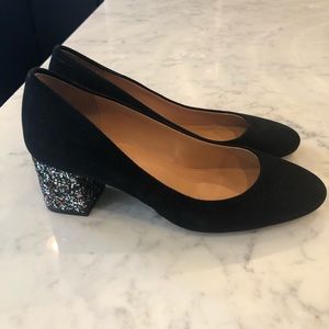 J. Crew glitter heel pump suede